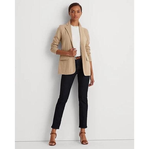 LAUREN RALPH LAUREN Notch Lapel Long Sleeve Cotton Knit Blazer Small - Picture 3 of 9
